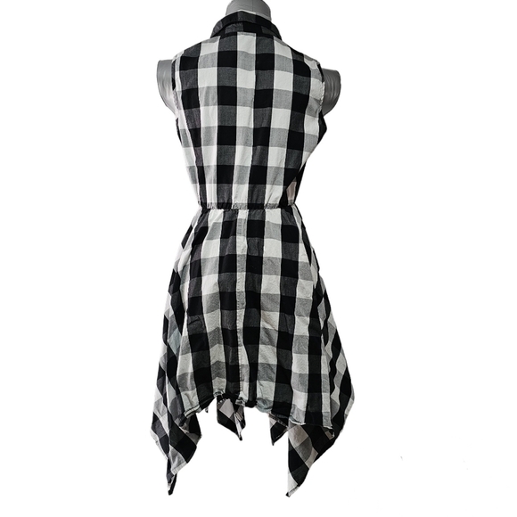 Liberty Love Sleeveless Black and White Check Dress with Asymmetrical Skirt Sz M - Picture 4 of 5